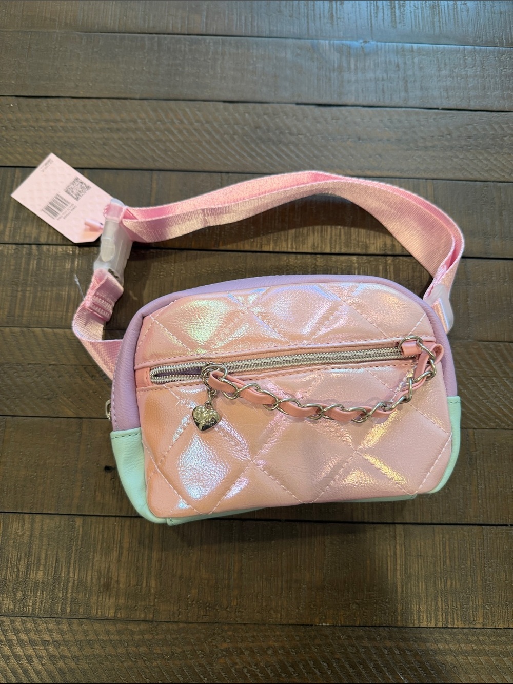 Quilted Pink Iridescent Crossbody Belt Bag